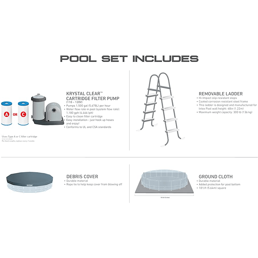 Intex 18ft x 48in Prism Frame Above Ground Pool Set